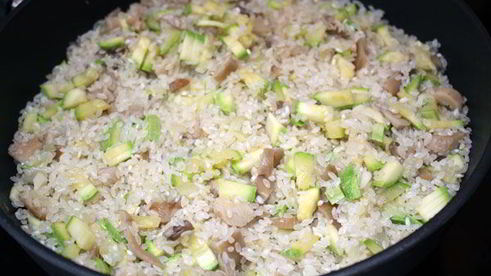 зеленое ризотто с грибами