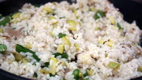 зеленое ризотто с грибами