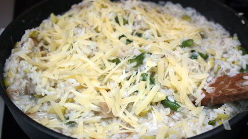 зеленое ризотто с грибами