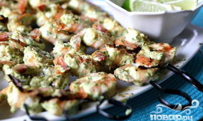 Рецепт шашлыка из креветок с семечками тыквы