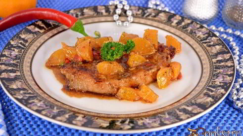 острые свиные стейки с мандариново-медовым соусом