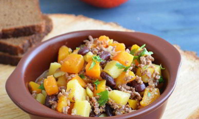 Рецепт тыквенного жаркого с фаршем и фасолью