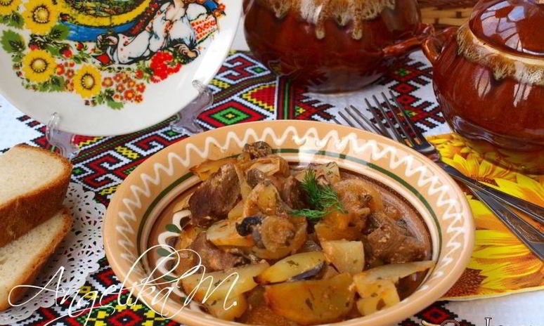 Рецепт жаркого с мясом, картофелем и грибами в горшочках