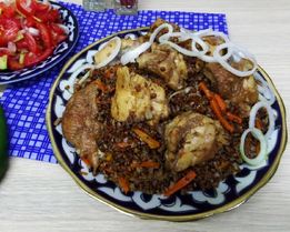 Гречка с куриным мясом в казане