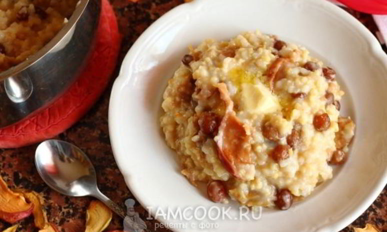 Рецепт каши дружба с сушеными яблоками и изюмом