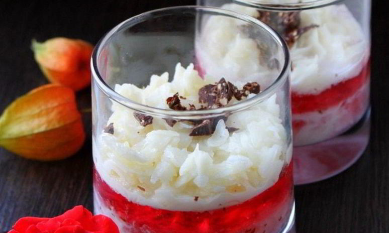 Рецепт каши из рисовых хлопьев с вишневым желе