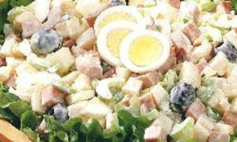 Рецепт праздничного картофельного салата с ветчиной