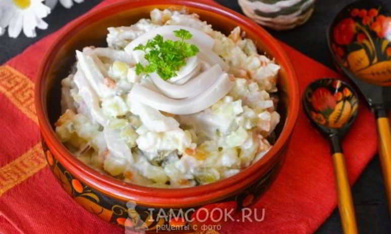 Рецепт оливье с кальмарами