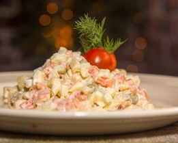 Оливье со слабосоленой семгой