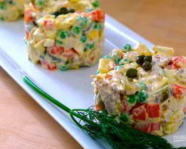Салат Оливье классический с мясом