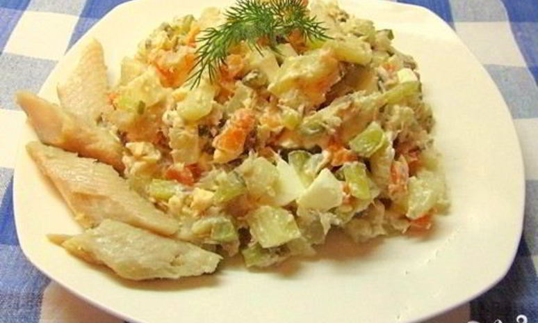 Рецепт салата оливье с рыбой