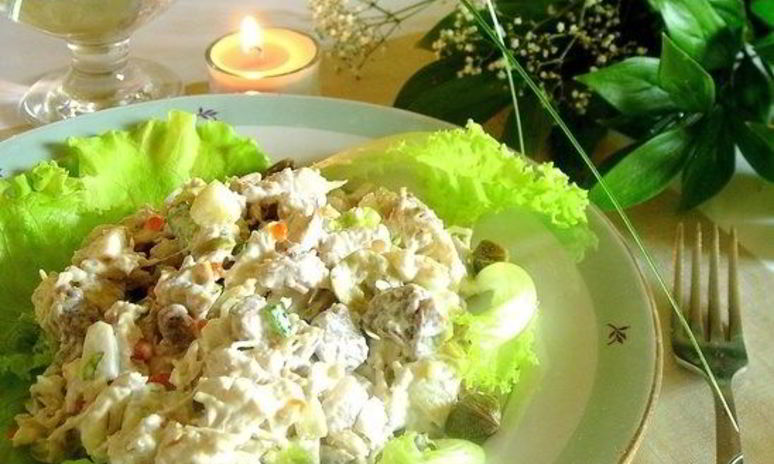 Рецепт салата оливье с языком