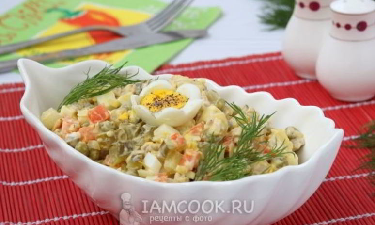 Рецепт салата оливье со свининой