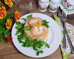 Салат 8 Марта с кальмарами