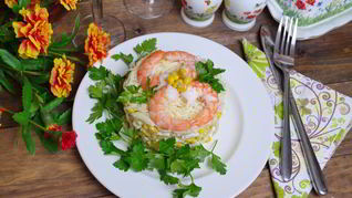 Салат 8 Марта с кальмарами