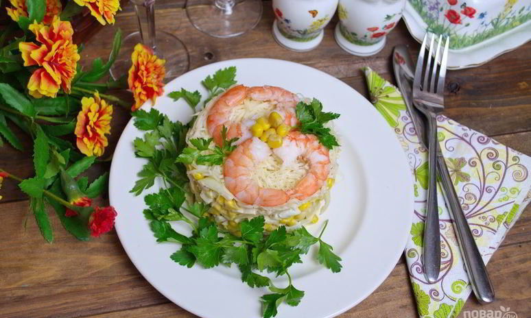 Рецепт салат 8 марты с кальмарами