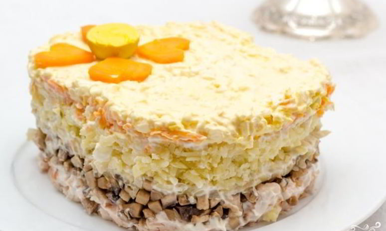 Рецепт салата из копченой курицы с шампиньонами