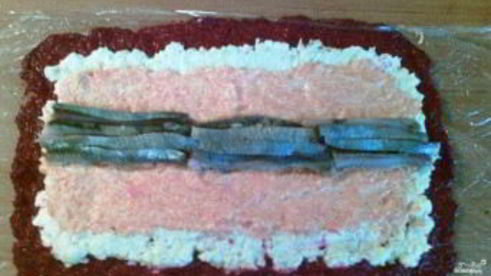 сельдь под шубой в виде рулета