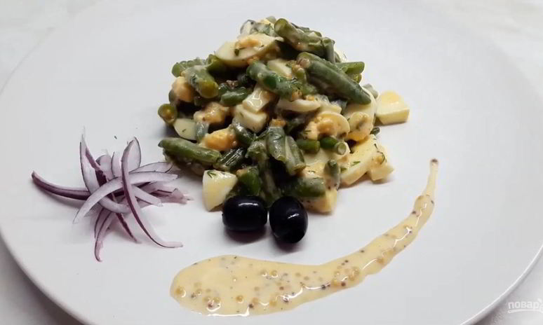 Рецепт салата с зеленой фасолью и яйцом