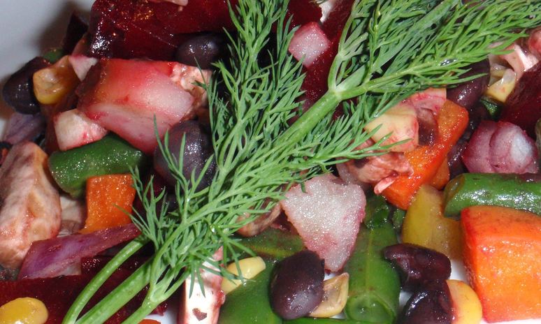 Рецепт винегрета с фасолью и кукурузой