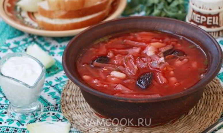 Рецепт борща с фасолью и черносливом