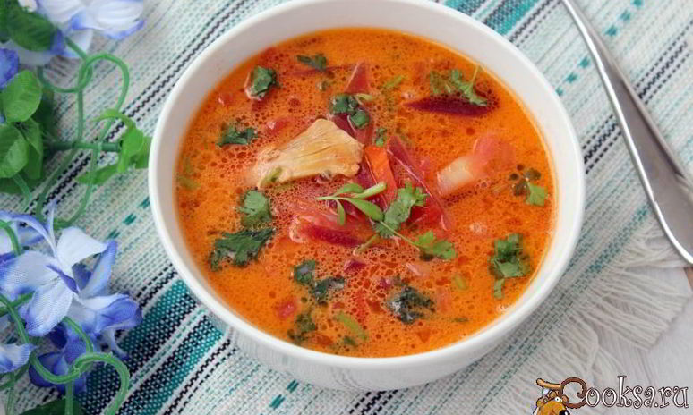 Рецепт борща со сметаной на курином бульоне