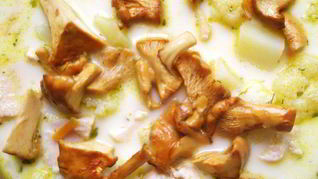 Куриный суп из цветной капусты с лесными грибами