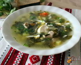 Мясной суп со щавелем, яйцом и зеленью в мультиварке