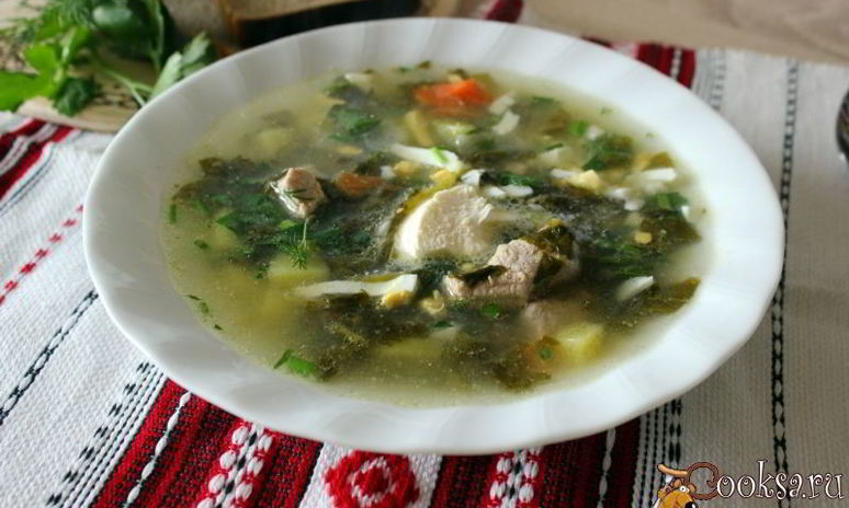 Рецепт мясного супа со щавелем, яйцом и зеленью в мультиварке