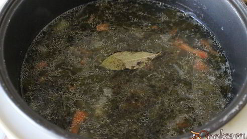 мясной суп со щавелем, яйцом и зеленью в мультиварке