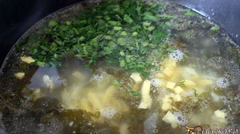 мясной суп со щавелем, яйцом и зеленью в мультиварке