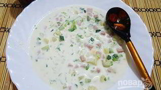 Окрошка классическая с колбасой на майонезе