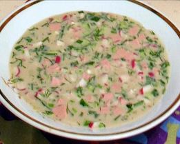 Окрошка на кефире классическая с колбасой