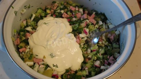 окрошка на кефире классическая с колбасой