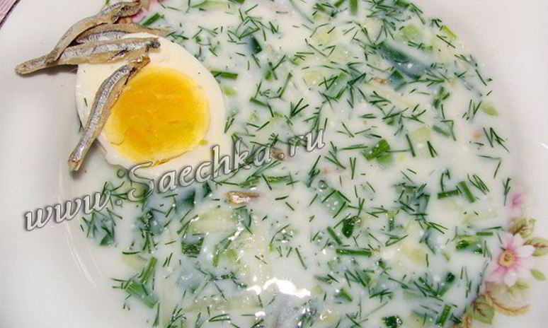 Рецепт окрошки на кефире со снетками