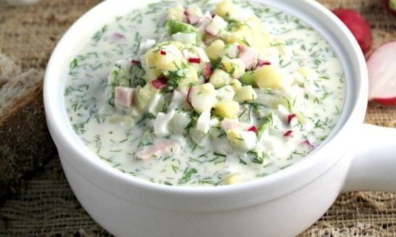 Рецепт окрошки на воде и сметане