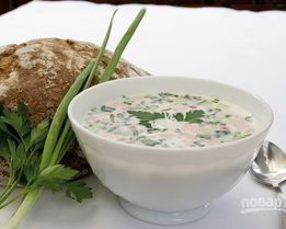 Окрошка с колбасой на майонезе