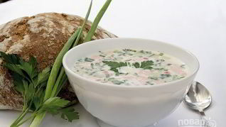 Окрошка с колбасой на майонезе