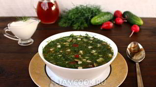 Окрошка с курицей на квасе