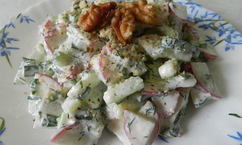 Рецепт салата окрошки с грецкими орехами