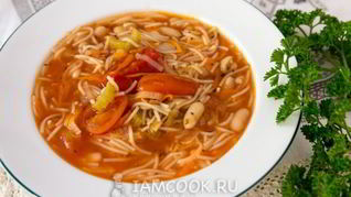 Овощной суп с фасолью и макаронами