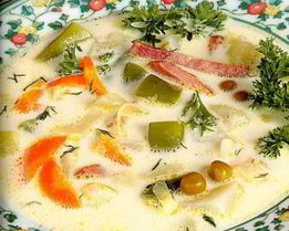 Овощной суп с ветчиной и сыром