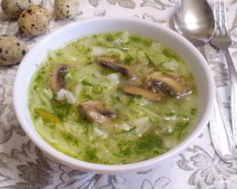 Постные щи из свежей капусты с грибами