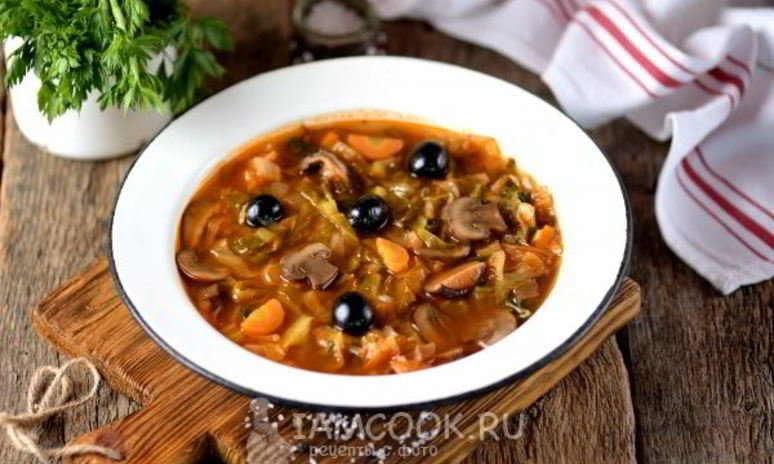 Рецепт постной солянки из свежей капусты