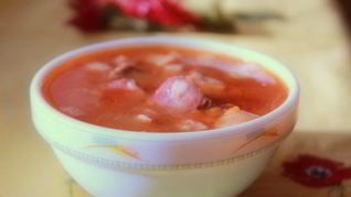 Солянка с говяжьим сердцем и охотничьими колбасками