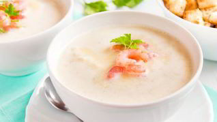 Нежный картофель суп-пюре с креветками