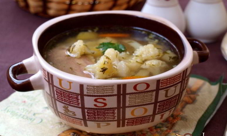 Рецепт супа с курицея и цветного капустого
