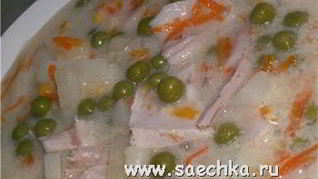 Сырный суп с горошком и кукурузой