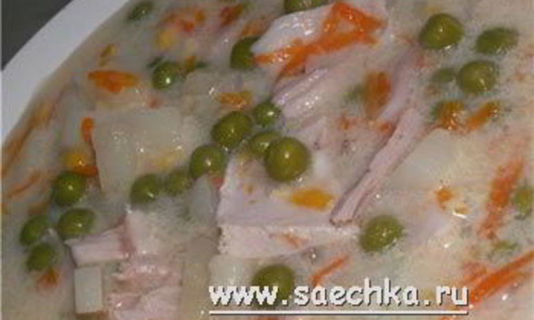 Рецепт сырного супа с горошком и кукурузой
