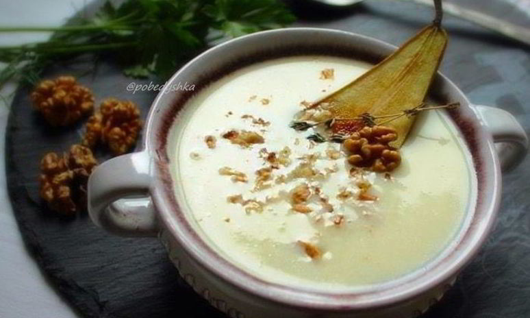 Рецепт сырного супа с грушей и грецкими орехами